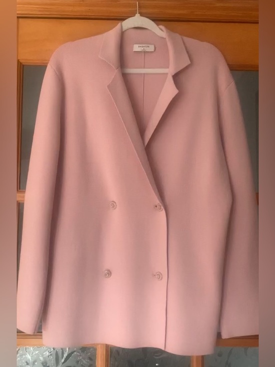 Babaton Sweaters - Babaton Double-Breasted Light Pink Women's Cardigan/Blazer, Sz M